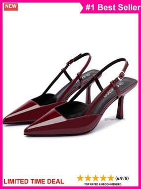 Slingback Pumps Pointed Toe Kitten Heel Adjustable Buckle